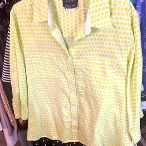 Foxcroft Wrinkle Free Shaped Fit Long Sleeve Polka Dots Button Up